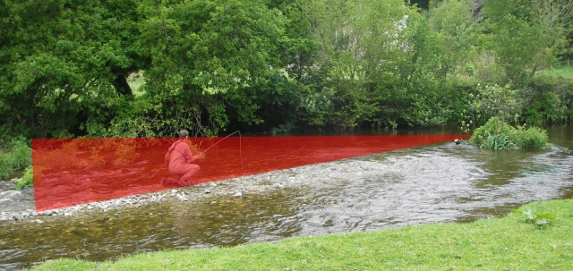 crouching angler not seen by trout